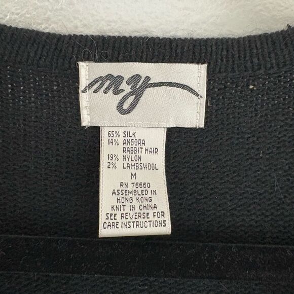 By My vintage 80s sequin angora blend cropped floral black sweater size M - Picture 5 of 6